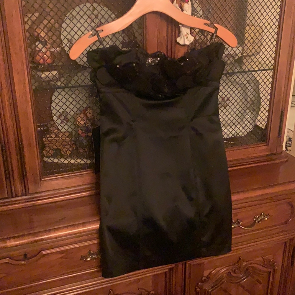 Bebe strapless dress. Heart sequin bodice.